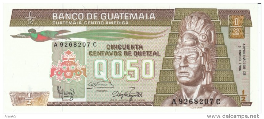 Guatemala #65, 50 Centavos 1986 Banknote Currency - Guatemala