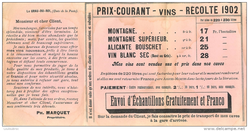 PUBLICITE DES  VINS  PH. MARQUET AU GRAU DU ROI DEPLIANT VOIR TOUS LES SCANS - Advertising