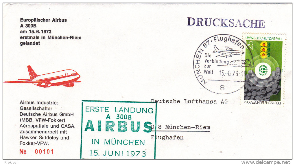 Munchen 87 Flughafen 1973 - First Flight 1er Vol Erstflug - Airbus A 300 B - - Lettres & Documents