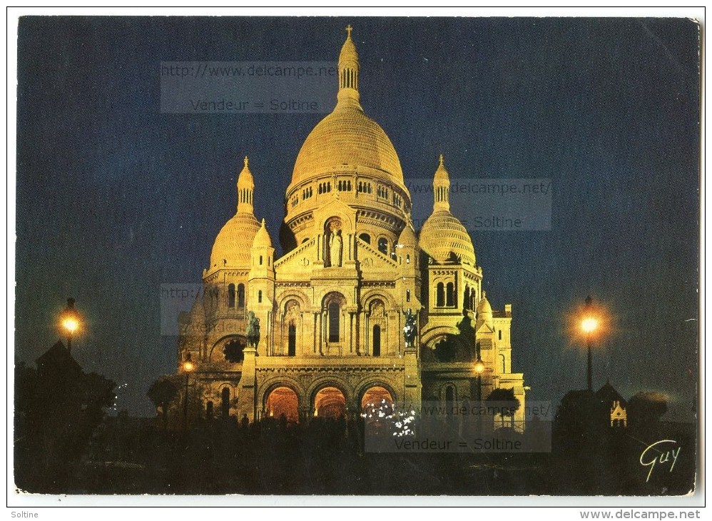 Paris - La Basilique Du Sacré-Coeur De Montmartre Illuminée - 1990 éd. GUY - Utilisée Pour Concours - 2 Scans - Sacré Coeur