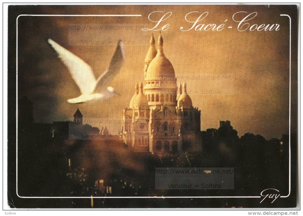 Paris - Le Sacré-Coeur De Montmartre Coucher De Soleil Avec Une Mouette- 1991 éd. GUY - Utilisée Pour Concours - 2 Scans - Sacré Coeur