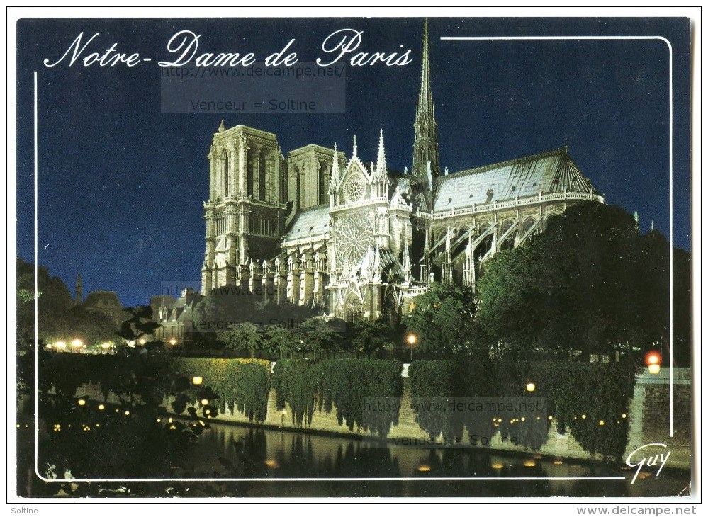 Paris - La Cathédrale Notre-Dame La Nuit - 1990 éd. GUY - Utilisée Pour Concours - 2 Scans - Notre Dame De Paris