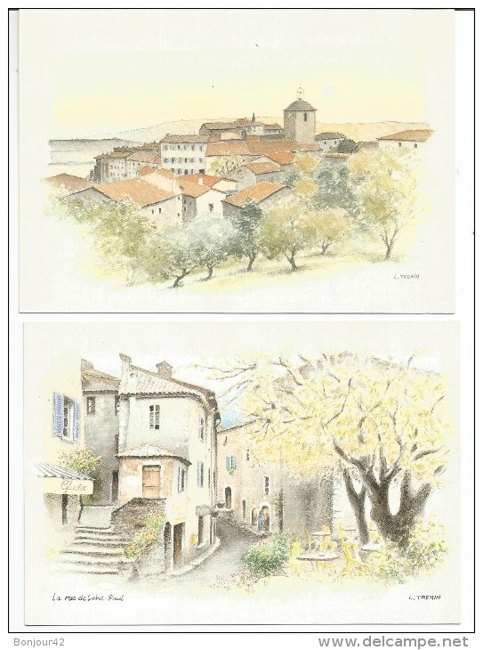 LOT De 4 CPM Illustrateur Loic TREHIN AQUARELLE--Format 12x17__SAINT-PAUL DE VENCE - 5 - 99 Cartoline