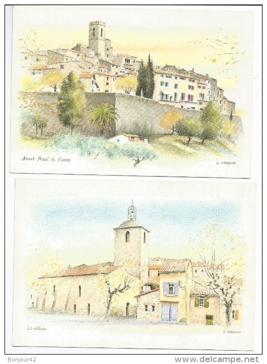 LOT De 4 CPM Illustrateur Loic TREHIN AQUARELLE--Format 12x17__SAINT-PAUL DE VENCE - 5 - 99 Cartoline