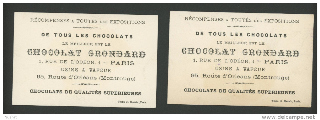 Chocolat  Grondard, Lot De 2  Chromo Lith. Testu & Massin TM34-16, Thème Gendarmes, Gardien, Baigneurs, Humour - Félix Potin