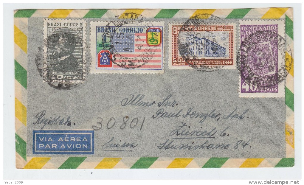 Brazil/Switzerland AIRMAIL REGISTERED COVER 1947 - Covers & Documents