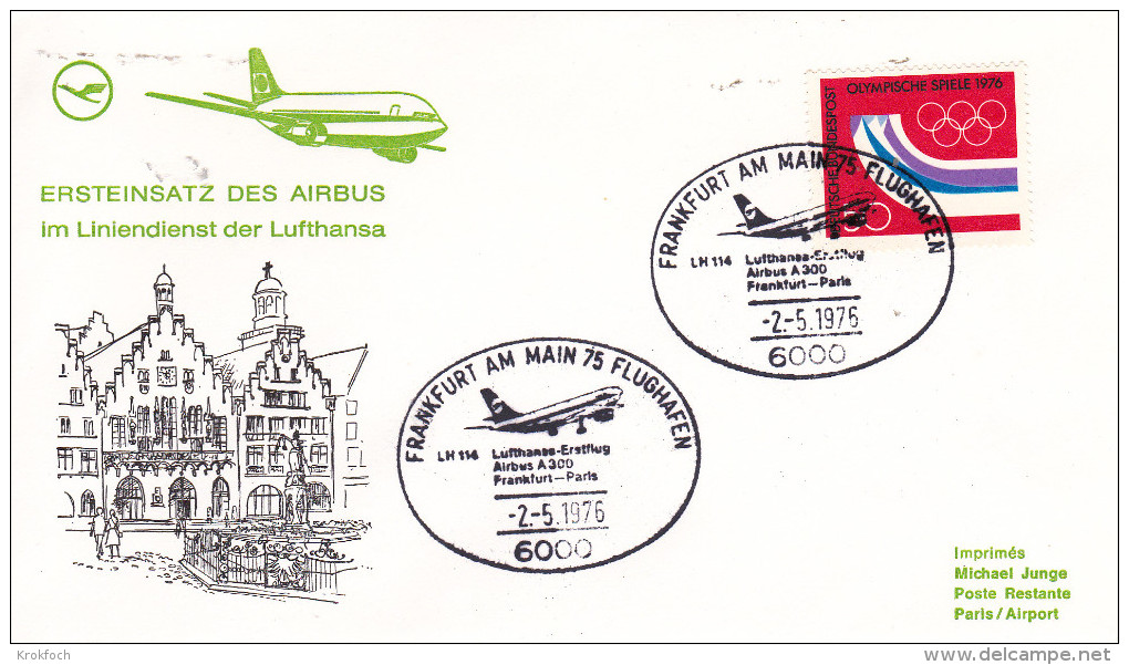 Frankfurt  Paris 1976 Flughafen - First Flight 1er Vol Erstflug - Airbus A 300 B - Lufthansa - Premiers Vols