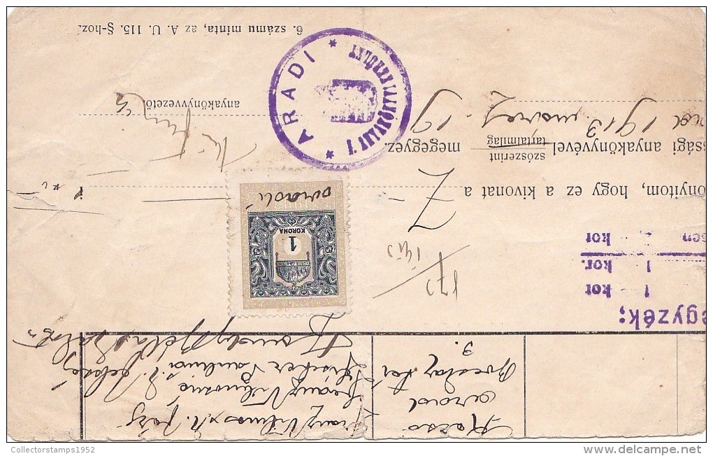 564A HUNGARY OCCUPATION IN ARAD, FRAGMENT , 1913, ROMANIA - Briefe U. Dokumente