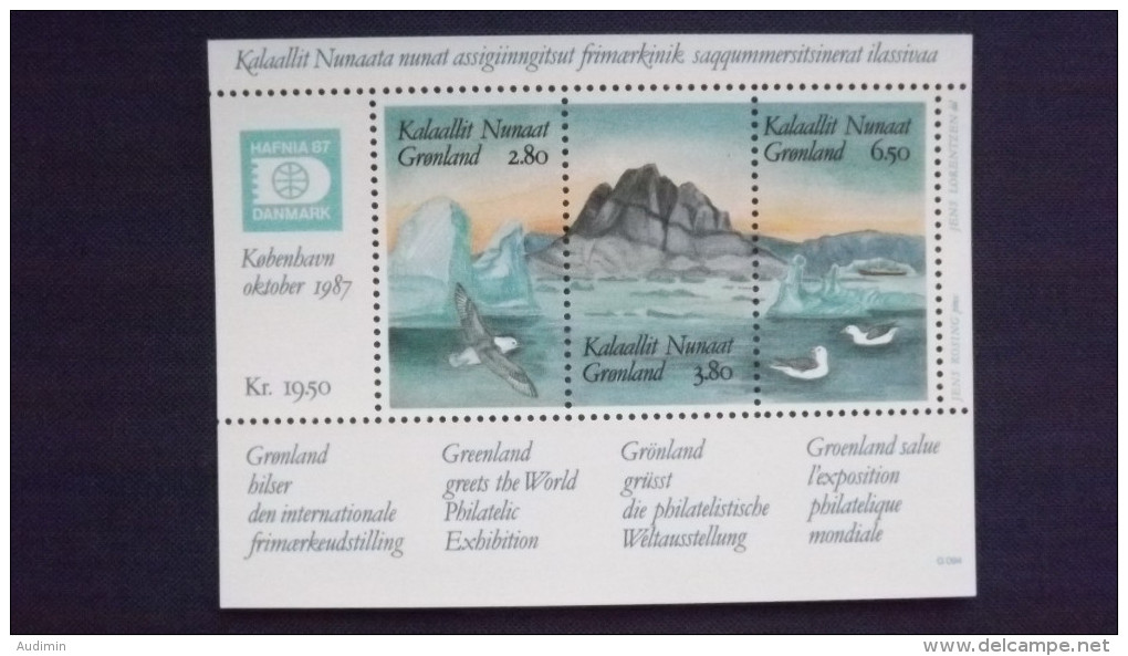 Grönland 169/71 Block 1 **/mnh, Internationale Briefmarkenausstellung HAFNIA ’87, Kopenhagen - Blocks & Sheetlets