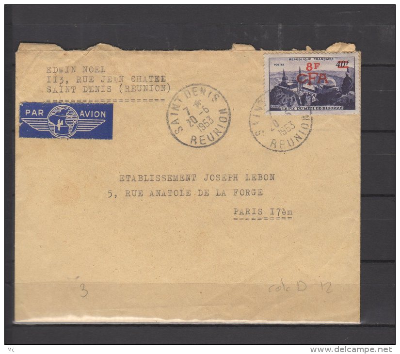 Réunion - N° 302 A  Obli/sur Lettre Voyagée Par Avion Pour Paris   - 1953 - Cartas & Documentos