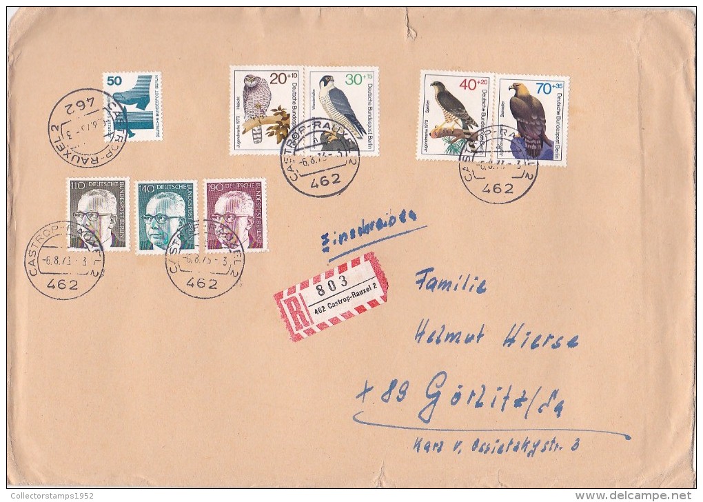 46FM REGISTERED COVER , 8 STAMPS BERLINB BIRDS 1971, GERMANIA - Specht- & Bartvögel