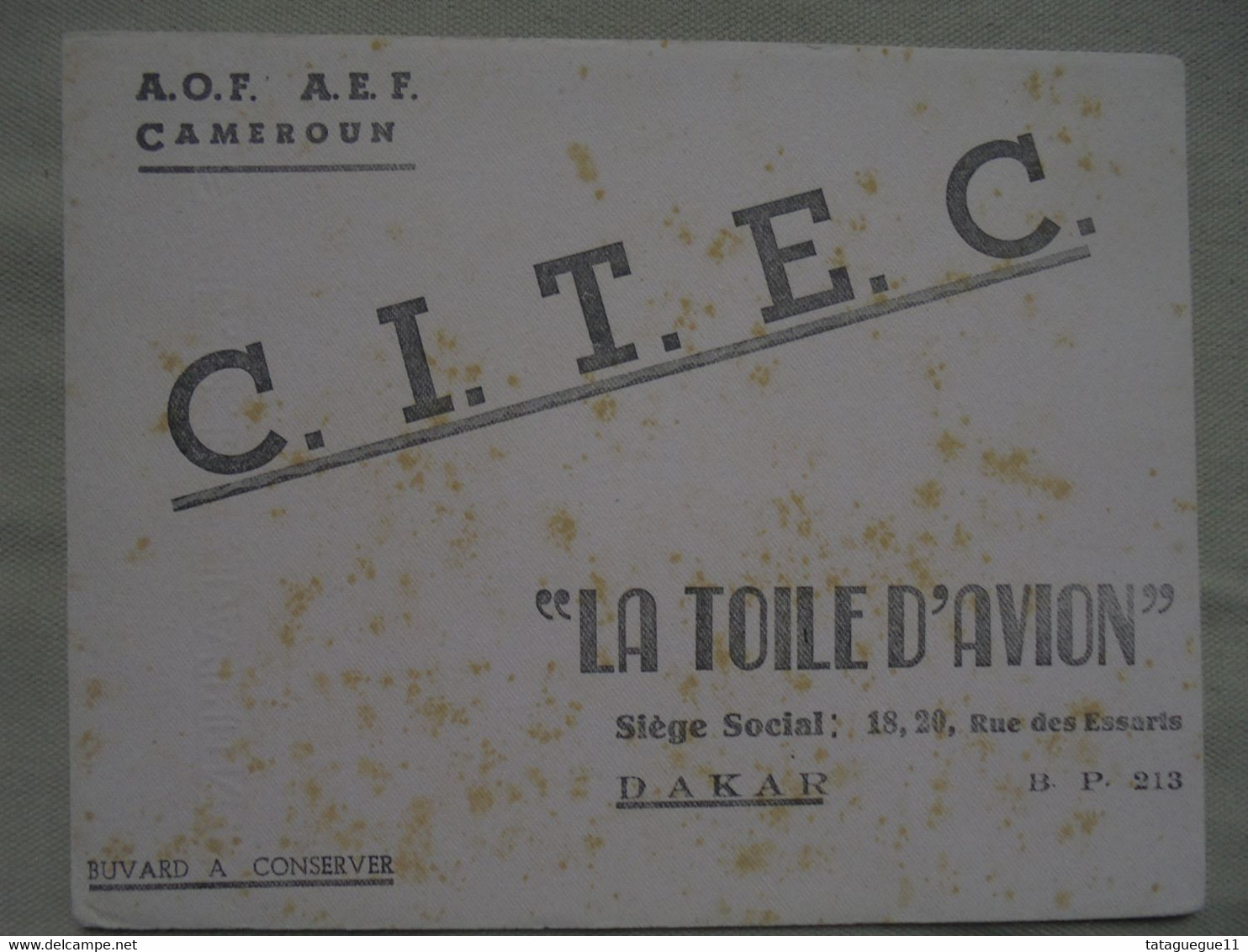 Ancien - Buvard Publicitaire "C.I.T.E.C. "LA TOILE D'AVION" Siège Social DAKAR" - Transport