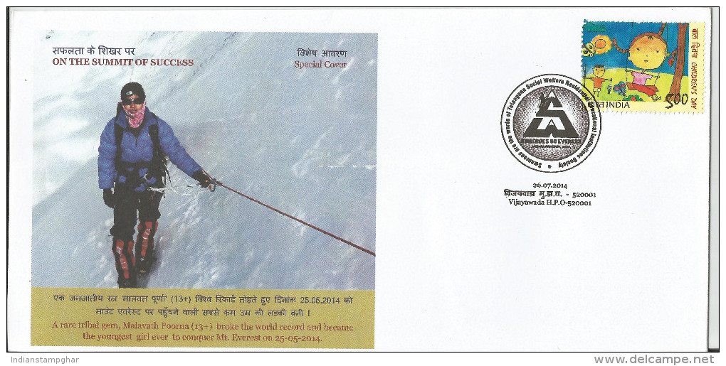 Mount Everest, Himalaya, Youngest Girl Ever Conquer Everest Summit Success, Special Cover 2014, Indien - Cartas & Documentos