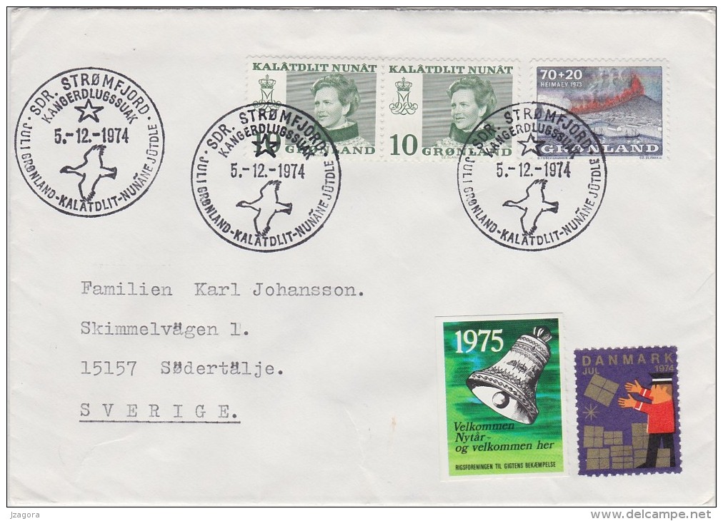 NOËL WEIHNACHTEN NAVIDAD CHRISTMAS COVER FROM GREENLAND TO SWEDEN 1974 WITH DANISH CHRISTMAS CINDERELLAS - Natale