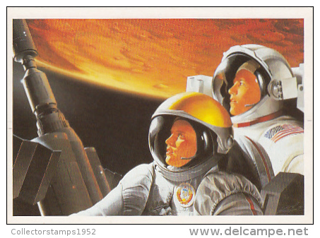 5654- SPACE, COSMOS, SPACE SHUTTLE, RUSSIAN AND AMERICAN COSMONAUTS, POSTCARD - Space