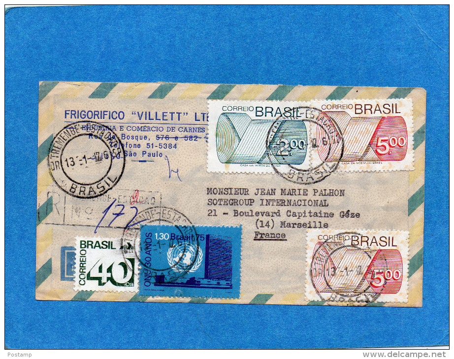 MARCOPHILIE-BRESIL -lettre Avion REC -pour Françe  Cad 1976-bel Affranchissement - Lettres & Documents