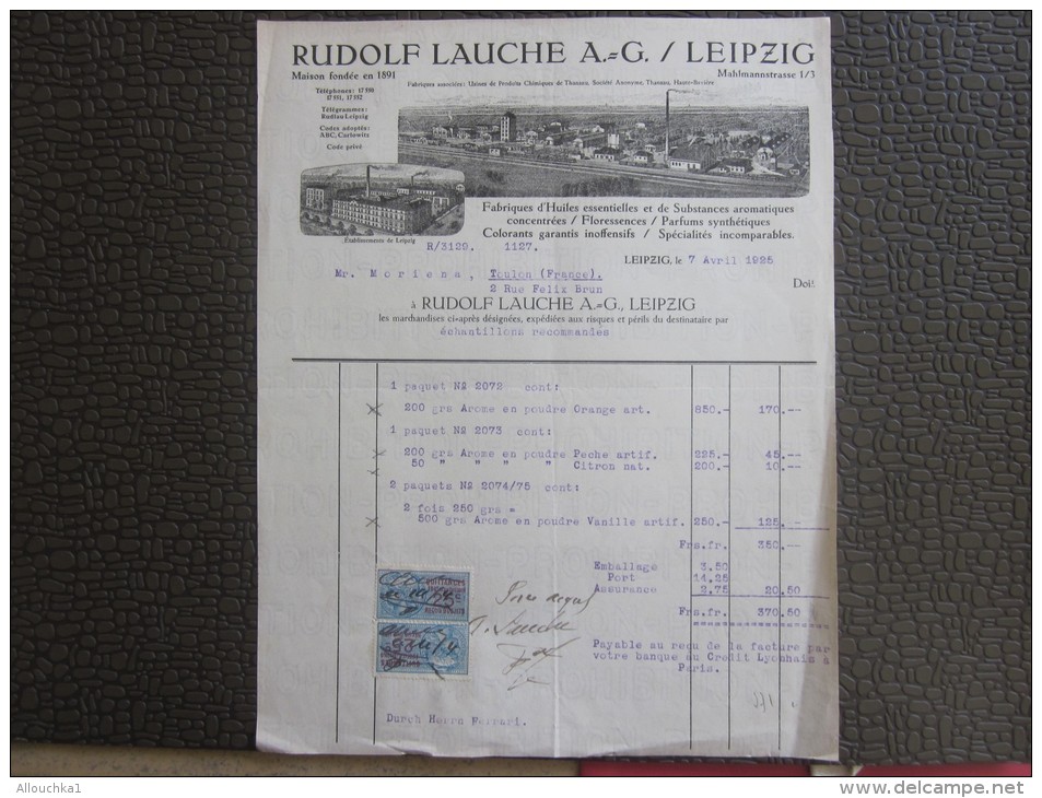 1925 Facture Rudolf Lauche Liepzig Allemagne Huile Essentiel Parfum&gt;épicerie Biscuiterie Toulon Casino Solliés Toucas - 1900 – 1949