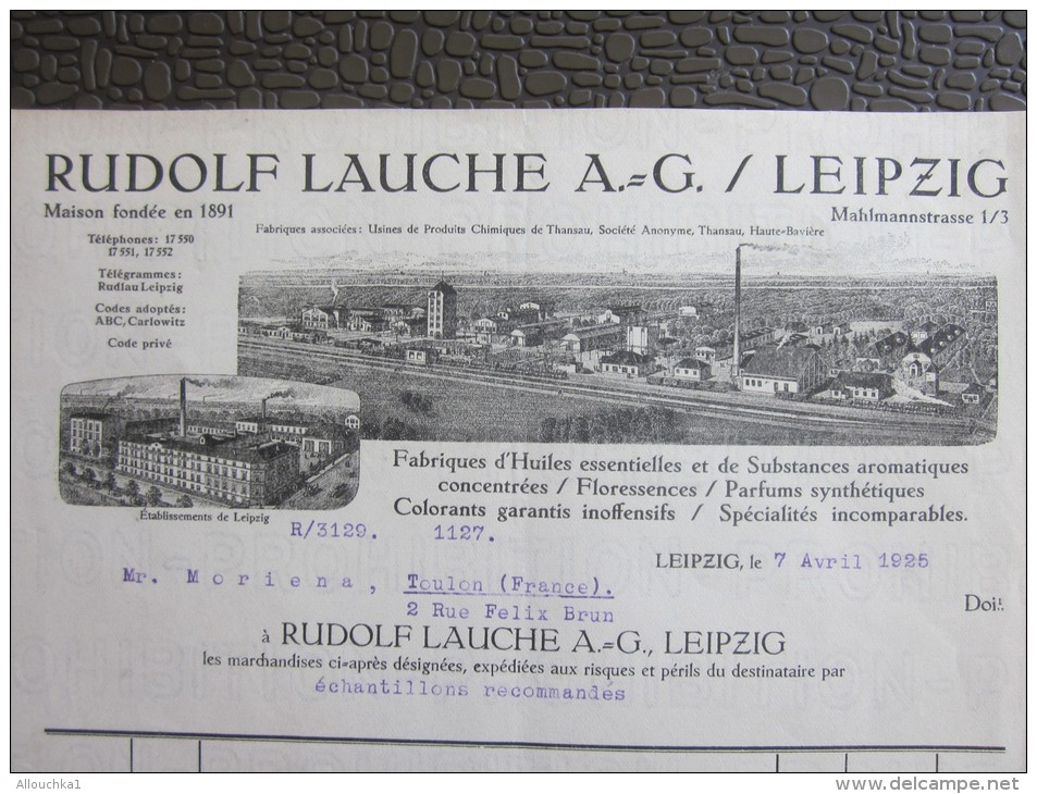 1925 Facture Rudolf Lauche Liepzig Allemagne Huile Essentiel Parfum&gt;épicerie Biscuiterie Toulon Casino Solliés Toucas - 1900 – 1949