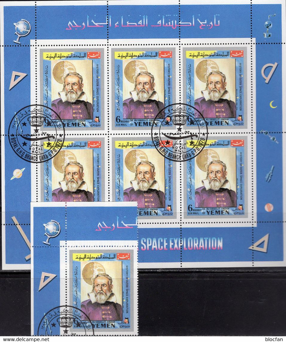 Astronom Gallilei Yemen 862+Kleinbogen O 8€ US-Raumflug Historie 1970 Sheet Hoja Space History Exploration Sheetlet - Mythologie