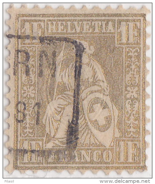 SI53D Svizzera Suisse Helvetia 1  Franco Gold  Usato Con Annullo 1862 Siglato - Oblitérés