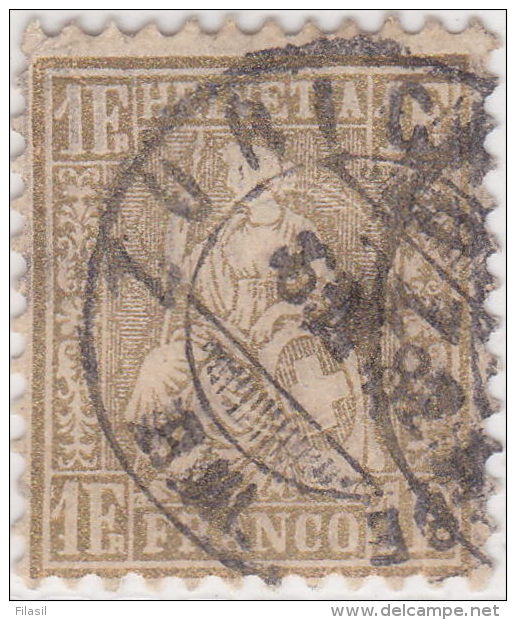 SI53D Svizzera Suisse Helvetia 1 Franco Gold  Usato Con Annullo Zürich 1862 - Oblitérés