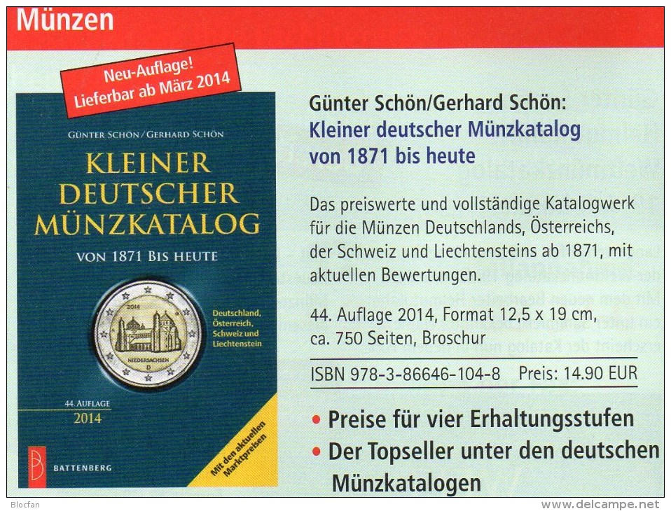 Schön Kleiner Münz-Katalog 2014 New 15€ Für Numisbriefe Coin Of Germany Austria Helvetia Liechtenstein 978-3-86646-097-3 - Boeken & Software
