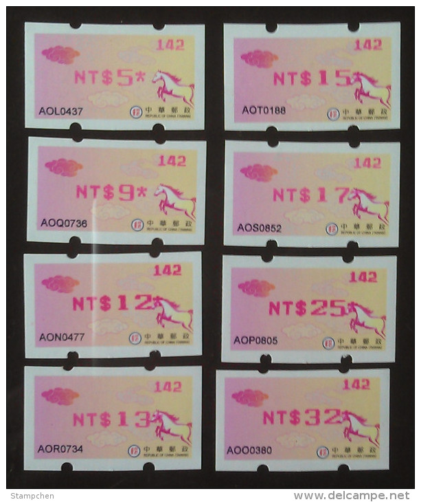 No. 142 Set Of 8 2014 ATM Frama Stamp--Gallant Horse & Auspicious Cloud- Chinese New Year Red Imprint Unusual - Oddities On Stamps