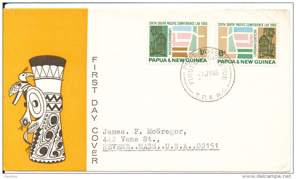 Papua New Guinea FDC 7-7-1965 Complete Set Of 2 South Pacific Conference In Lae With Cachet Sent To USA - Papua New Guinea