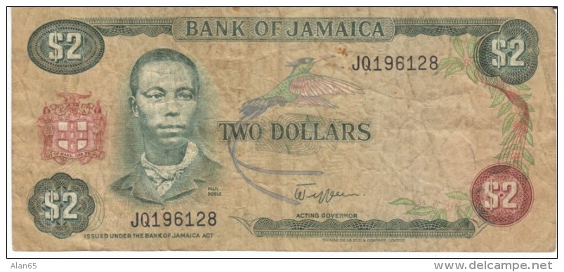 Jamaica #65a, 2 Dollars 1982-83 Anknote Currency - Jamaica