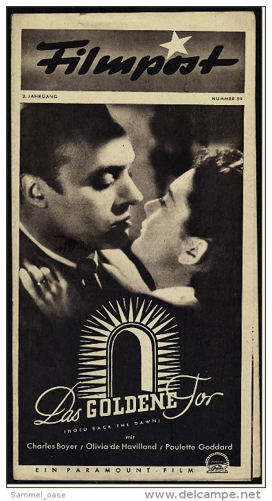 "Filmpost" "Das Goldene Tor" Mit Charles Boyer , Olivia De Havilland  -  Filmprogramm Nr. 59 Von Ca. 1947 - Other & Unclassified