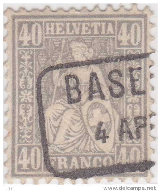SI53D Svizzera Suisse Helvetia 40 Franco Grigio  Usato Con Annullo BASEL 1862 - Usados