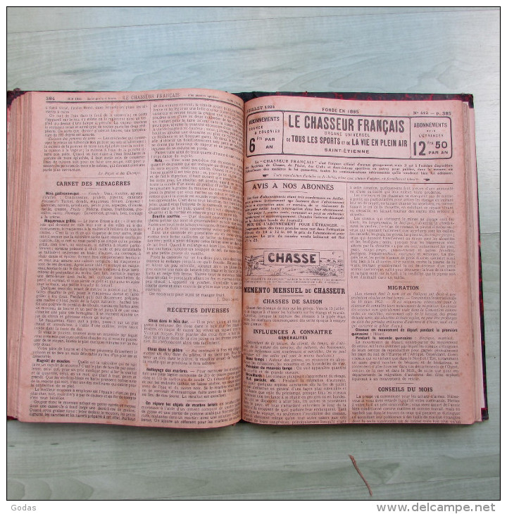 Revue : Le chasseur français - Janvier à décembre 1924 - N° 406 à 417 - reliés