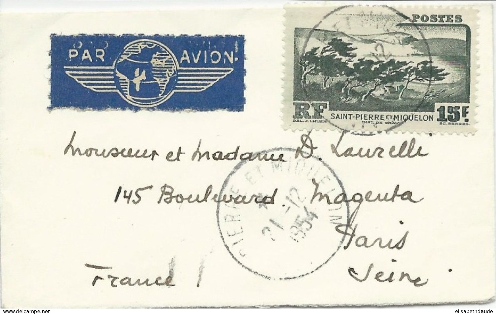 SPM - 1954 - ENVELOPPE  Pour PARIS - Storia Postale