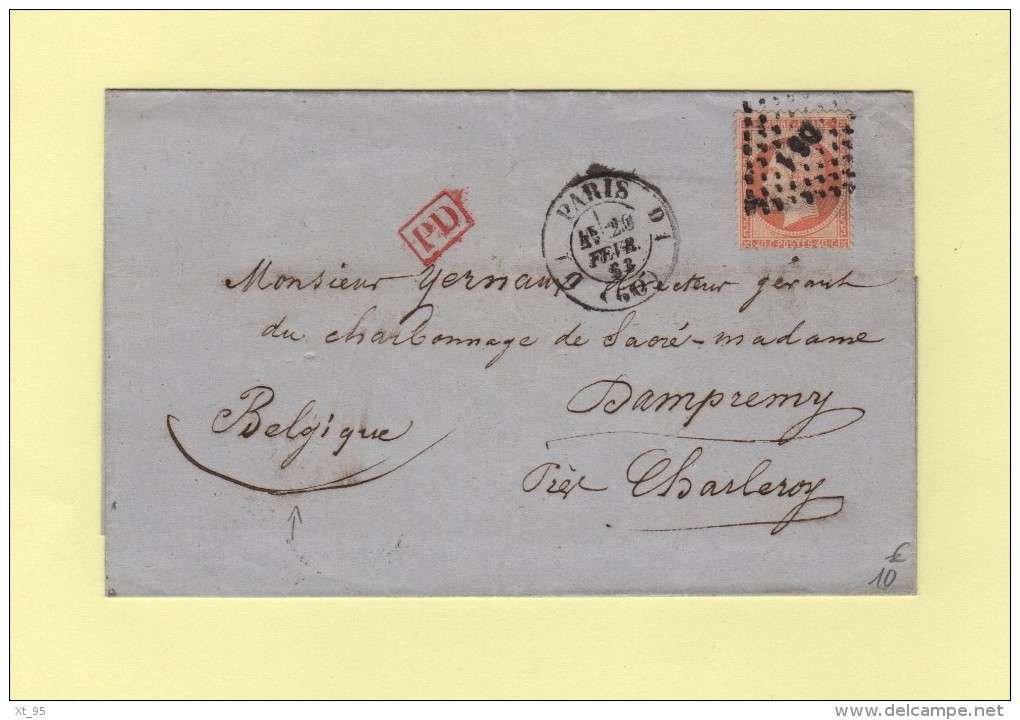Paris D1 - Losang DS1 - Destination Dampremy Belgique - N°23 40c Empire - 20 Fevr 1863 - Sans Correspondance - 1849-1876: Classic Period