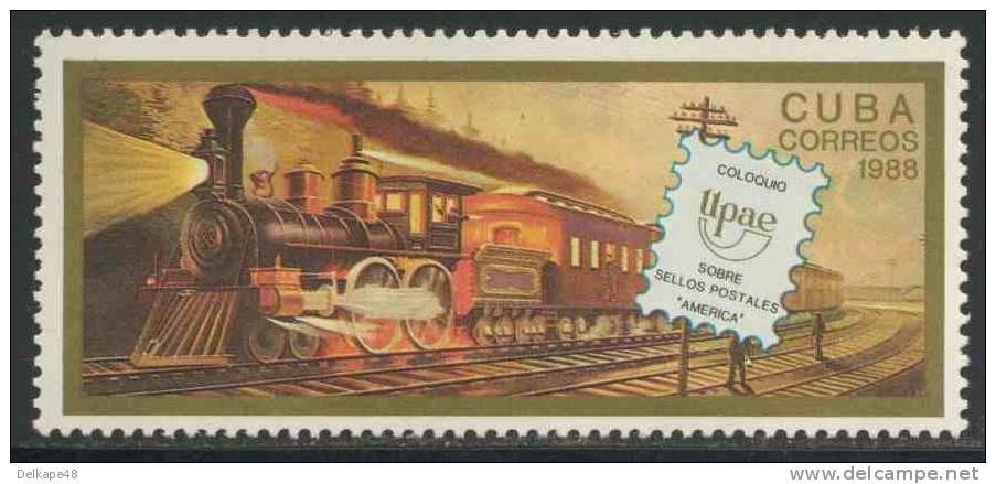 Cuba 1988 Mi 3191 ** Steam Train + Emblem UPAE / Eisenbahn (1880), UPAE-Emblem - Amerikanisch-Spanischen Postvereins - Treinen