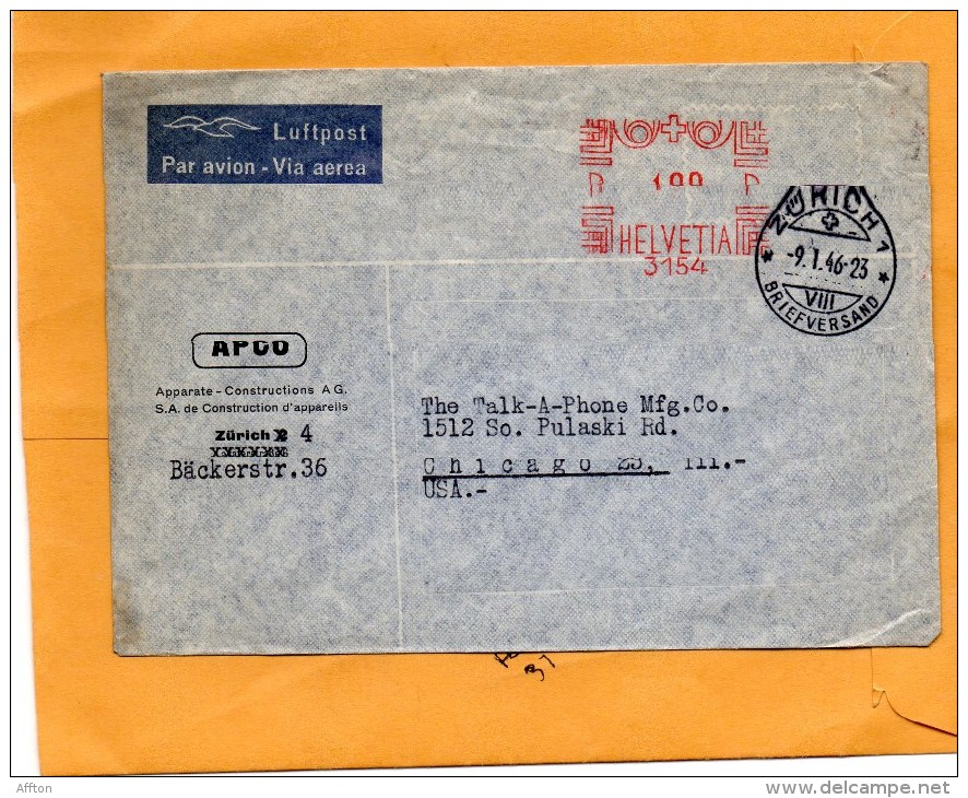 Switzerland 1946 Cover Mailed To USA - Automatic Stamps
