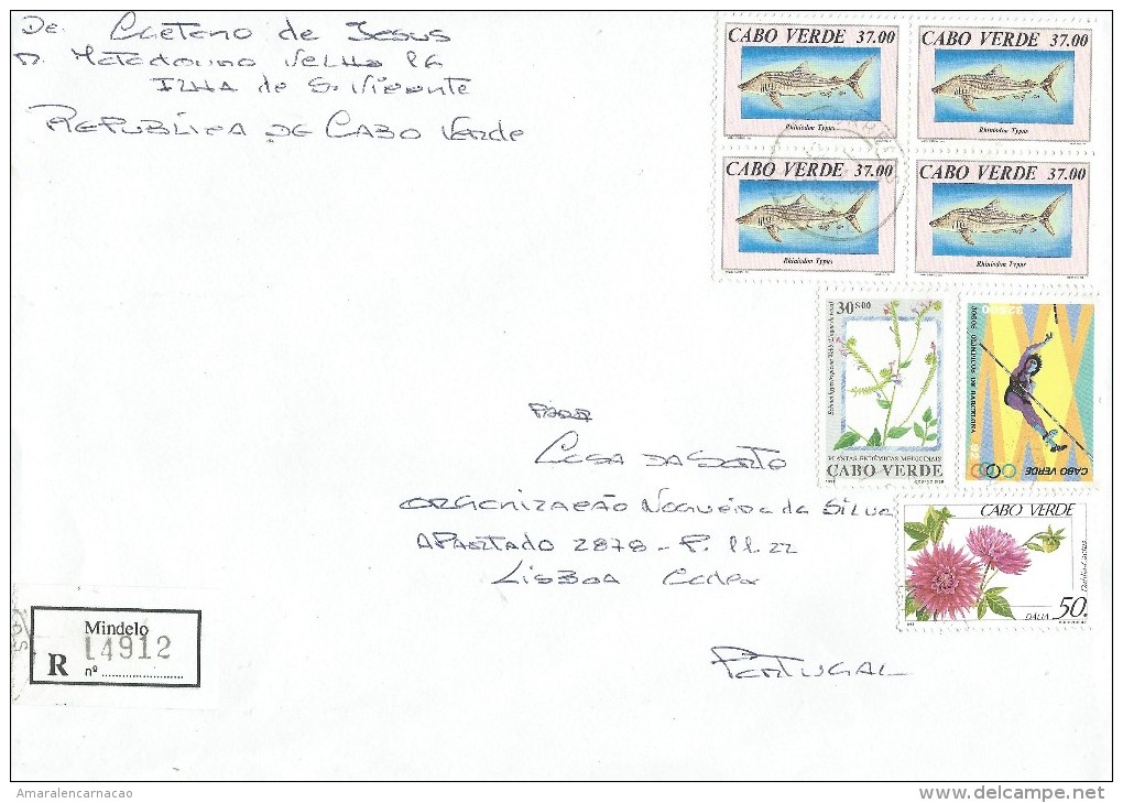 TIMBRES - STAMPS - LETTRE RECOMMANDÉ DE CAPE VERDE / CAP VERT  POUR PORTUGAL - TIMBRES DIVERS - RARE - Cap Vert