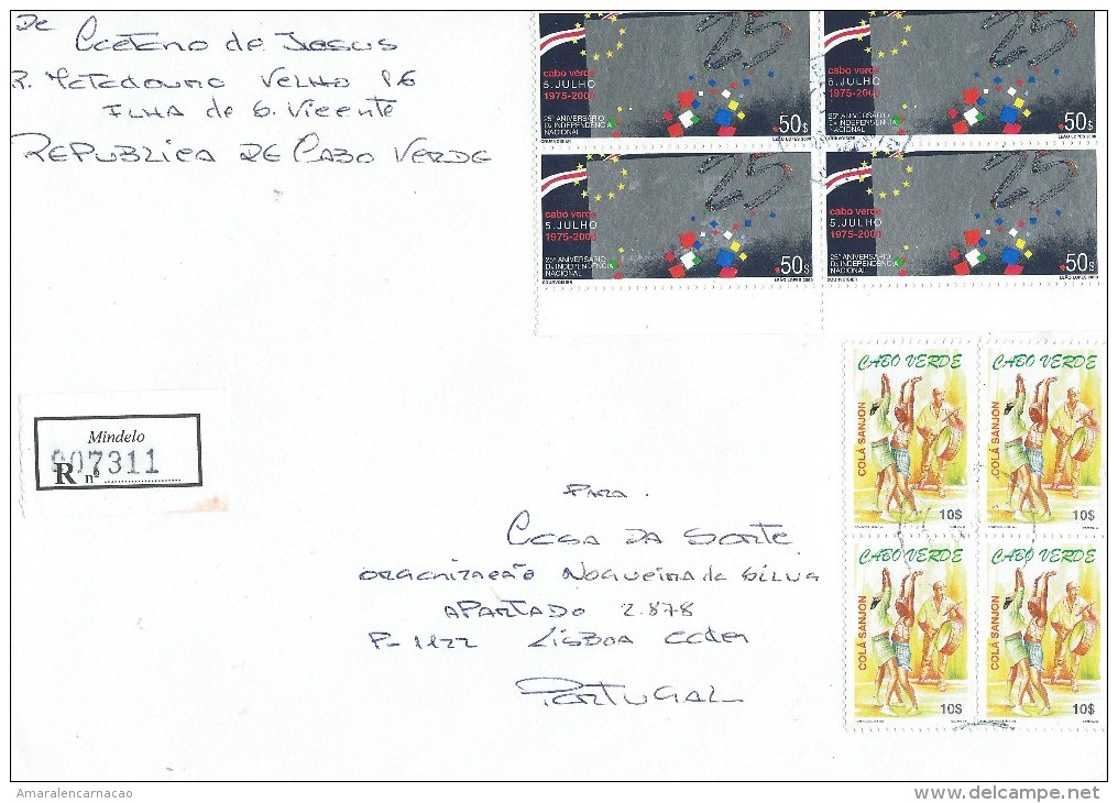 TIMBRES - STAMPS - LETTRE RECOMMANDÉ DE CAPE VERDE / CAP VERT  POUR PORTUGAL -  25 ANNIV. INDEPENDANCE ET DANCE - RARE - Cape Verde