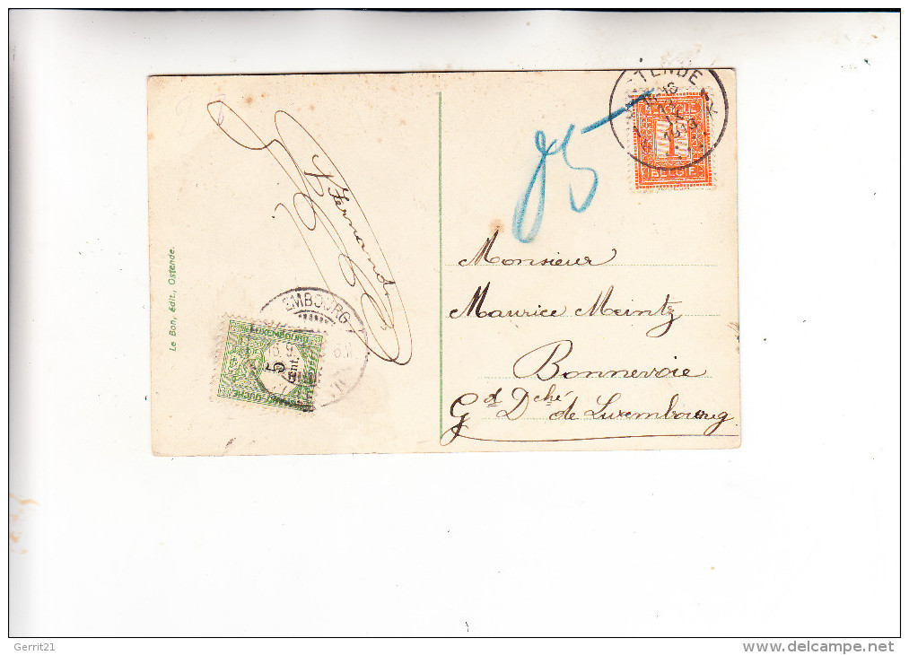 LUXEMBURG, 1918, Michel Porto-Marke 1, Auf AK Von Ostende Nach Bonnevoie - Postage Due