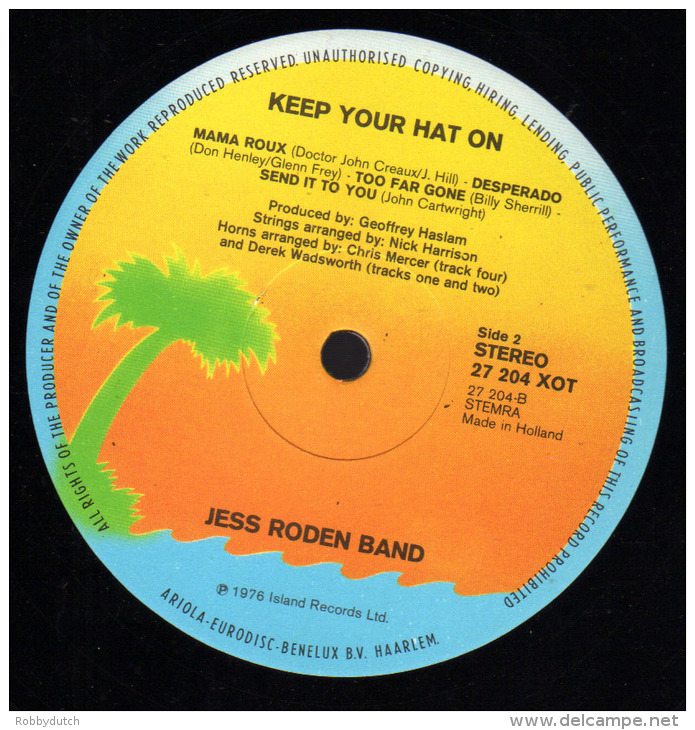 * LP *  THE JESS RODEN BAND - KEEP YOUR HAT ON  (Holland 1976 EX-!!!) - Rock