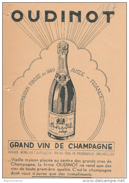 934/22 - CHAMPAGNE BELGIQUE - Carte Illustrée Champagne Oudinot Agence De Bruxelles 1950 - Wein & Alkohol