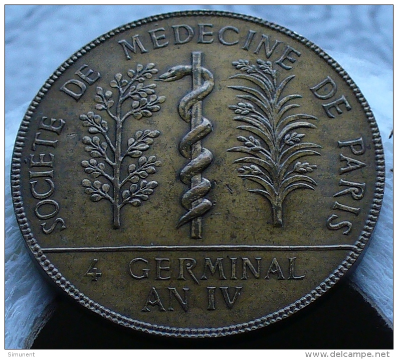 MÉDAILLE SOCIETE DE MEDECINE DE PARIS 4 GERMINAL AN IV - Firma's