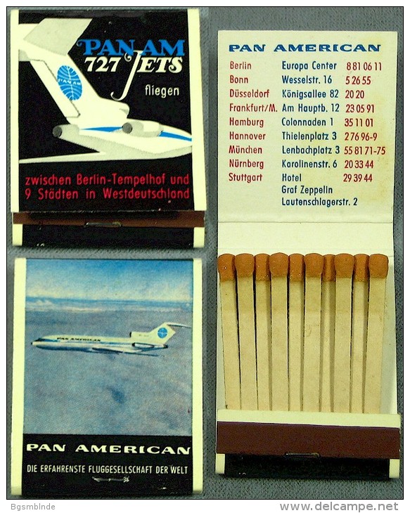 Original Streichholzbriefchen PAN-AM "Pan American... Die Erfahrenste Fluggesellschaft Der Welt" - Boîtes D’allumettes