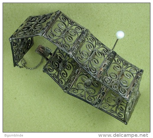 Filigranschmuck, Antikes Silber-Armband Mit Sicherheitskette - Bracciali