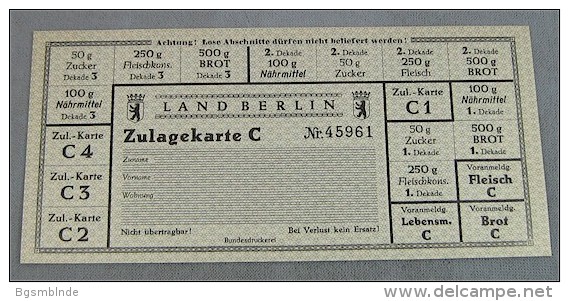 BERLIN Lebensmittelkarte "Zulagekarte C" - 2.Auflage - Monétaires/De Nécessité