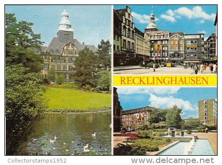 5880- RECKLINGHAUSEN- TOWN HALL, SQUARE, FOUNTAIN, POSTCARD - Recklinghausen