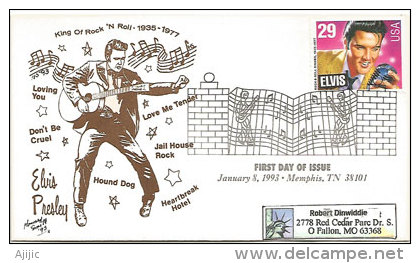 ELVIS PRESLEY. Belle Lettre Illustrée De Menphis, Belle Oblitération, Adressée Au Missouri. 1993 - Elvis Presley