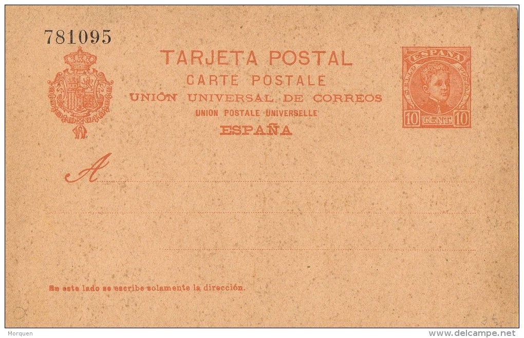 10771. Entero Postal Alfonso XIII Cadete 10 Cts, Edifil Num 42 * - 1850-1931