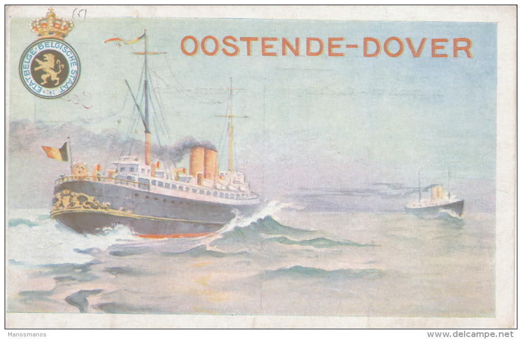 942/22 - Entier Paquebot Oostende-Dover TP Petit Albert 5 Sur 15 C + TP Houyoux MONS 1924 - Schiffspost