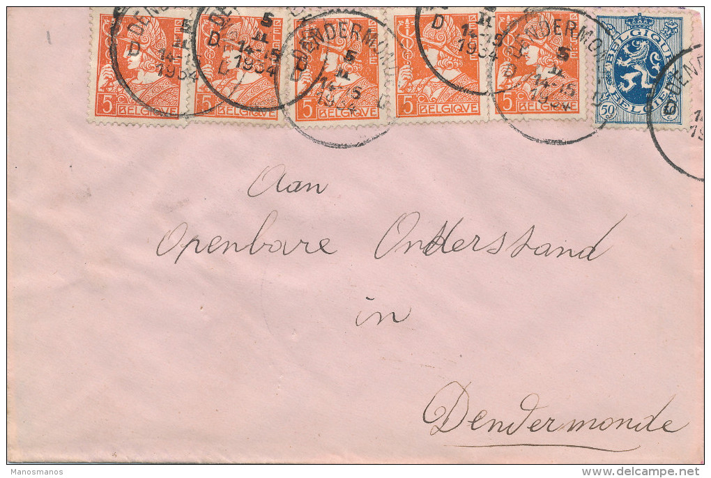 946/22 - Lettre TP Mercure Et Lion DENDERMONDE 1934 - Belle Combinaison Pour Le Tarif De 75 C - 1932 Ceres And Mercurius